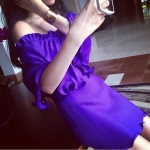 P-600718 一字領露肩百褶誘惑紫連衣裙